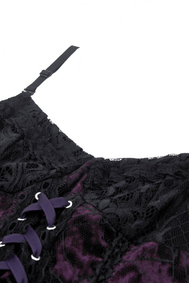 Black/Purple Multi-Layer Lace Lace-Up Gothic Dress