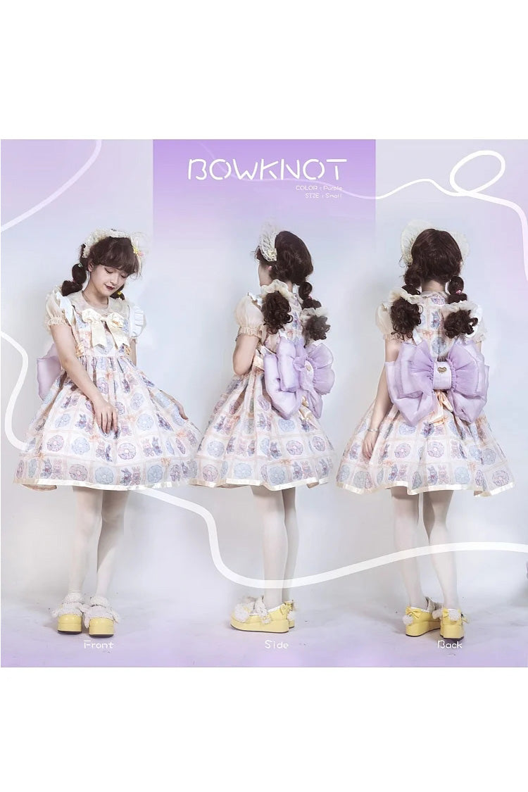 Violet Large Bow Metal Heart Tag Doll Backpack