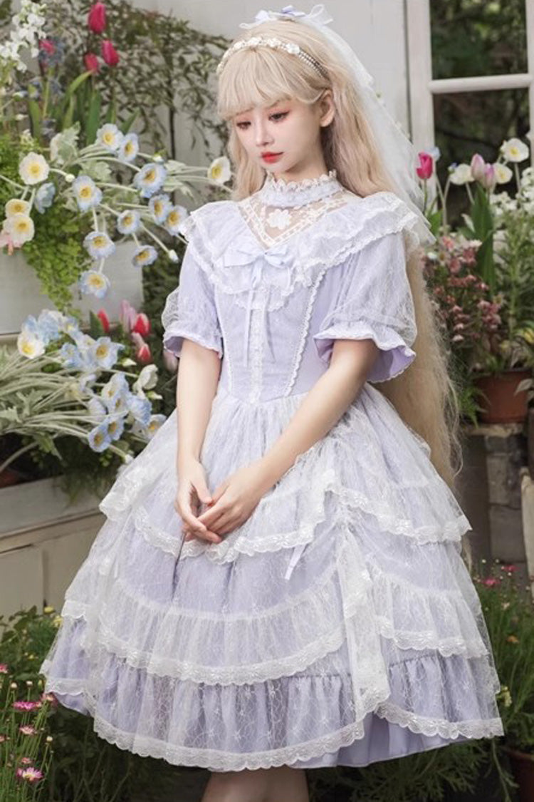 Periwinkle Iris Love Jacquard Bow-Tied Princess One-Piece