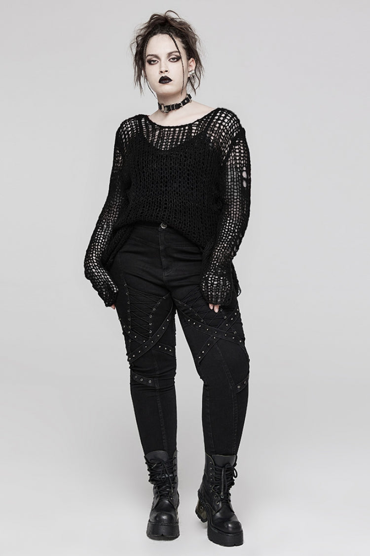 Gothic Striped Sweater - Ripped, Irregular Hem, 4 Shades