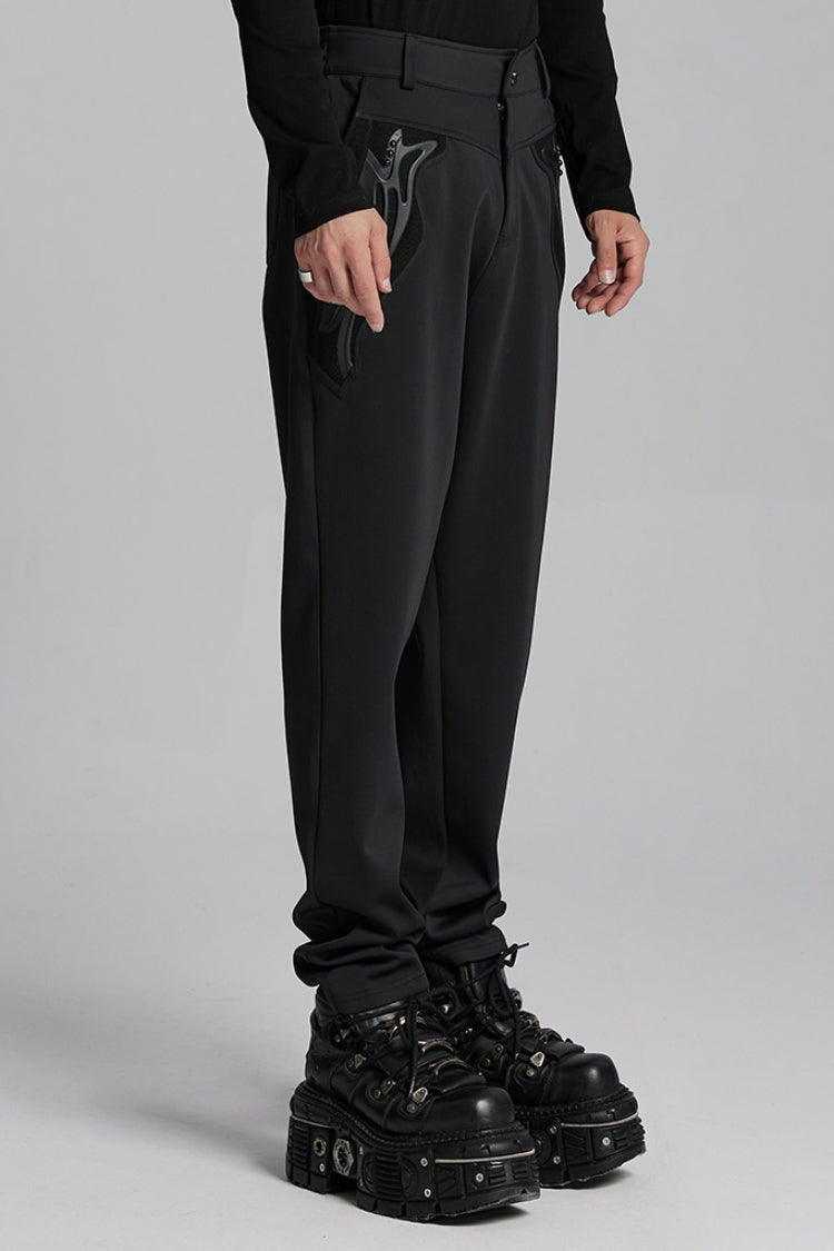 Raven Punk Trousers with Rivet Trims and Leather Panels