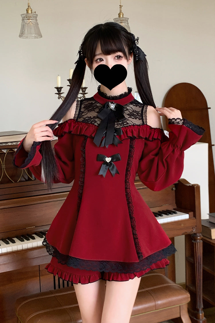 Halterneck Ruffle Bow Dress & Shorts - Jirai Kei Ensemble