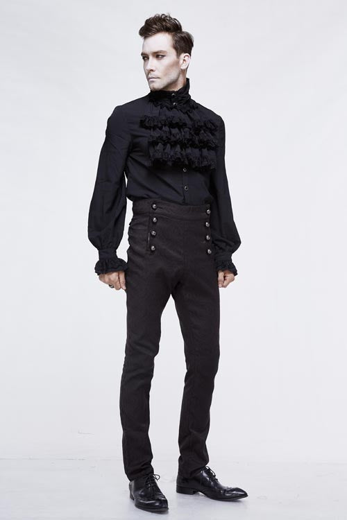 Gothic Wedding Jacquard Trousers with High Waist, Slim Fit