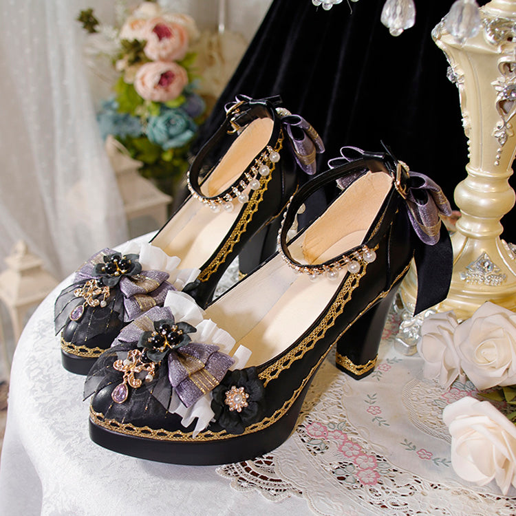 Ribbon Lace Girly Lolita High-Heels - 6 Shades