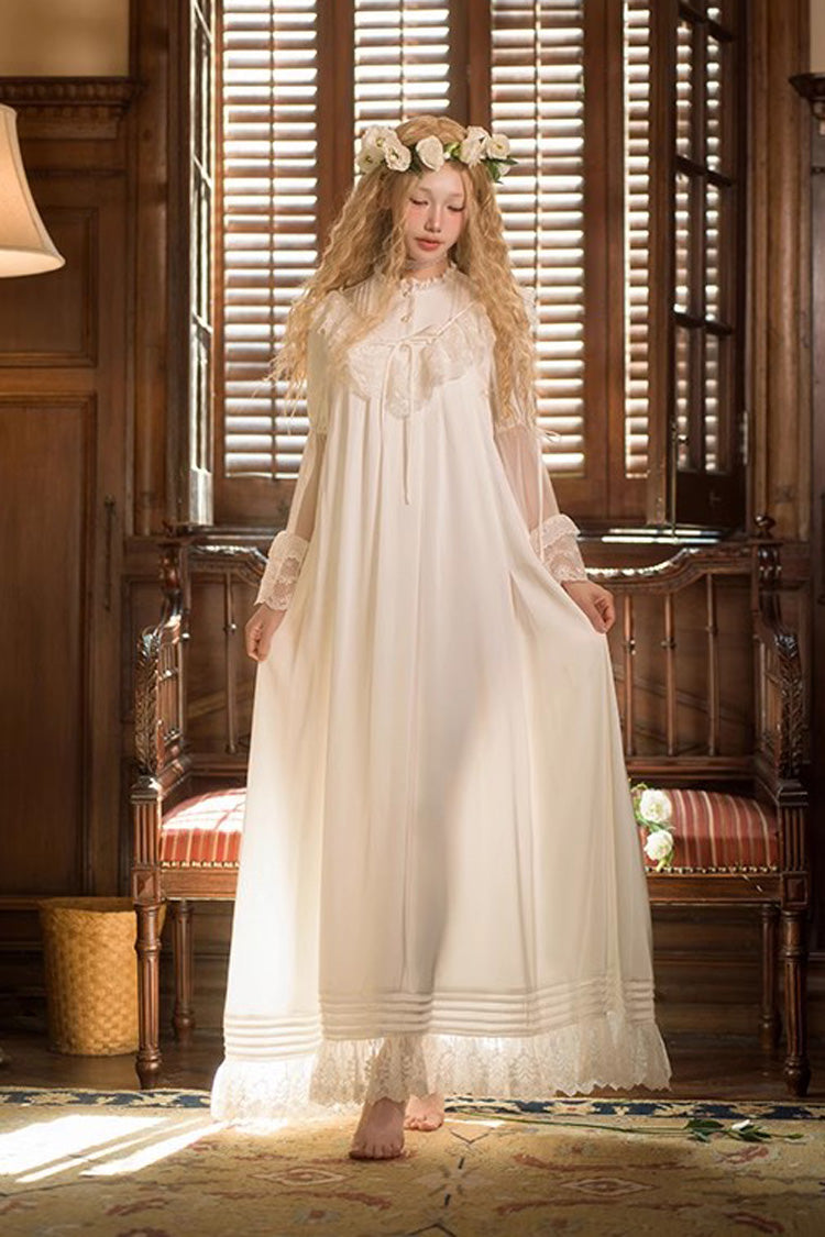 White Long Trumpet Sleeve Lace Sweet Elegant Princess Dress