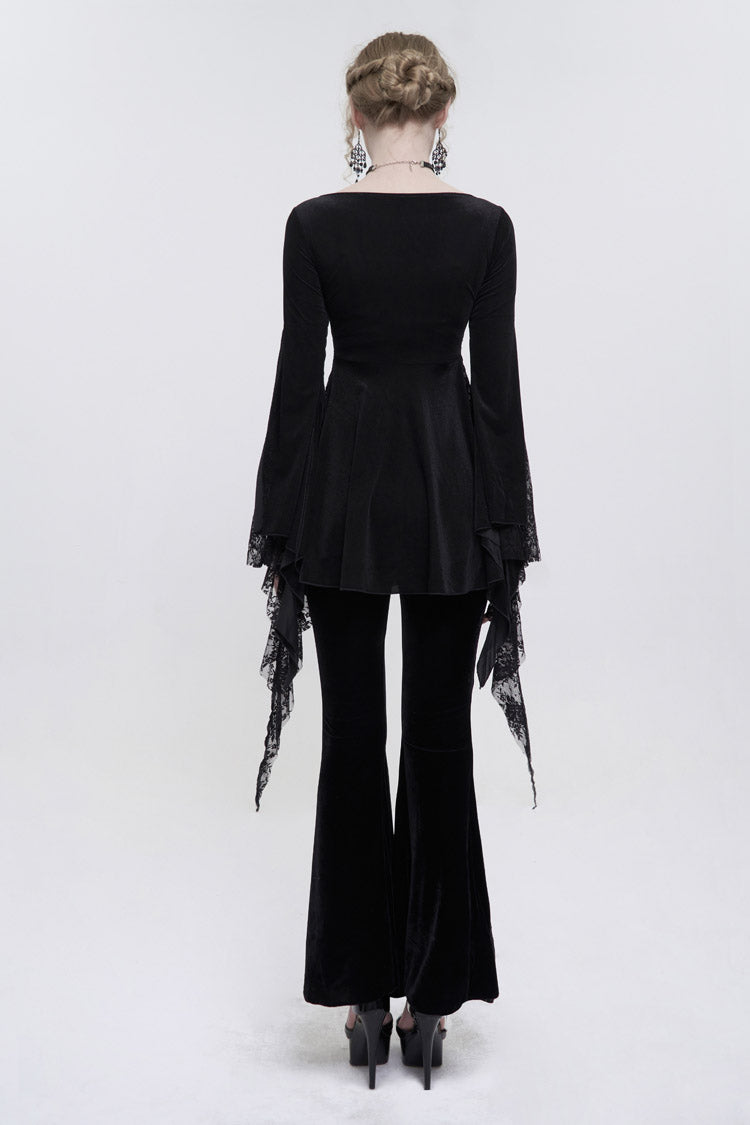 Beaded Lace Floral Gothic Tee with Flared Cuffs