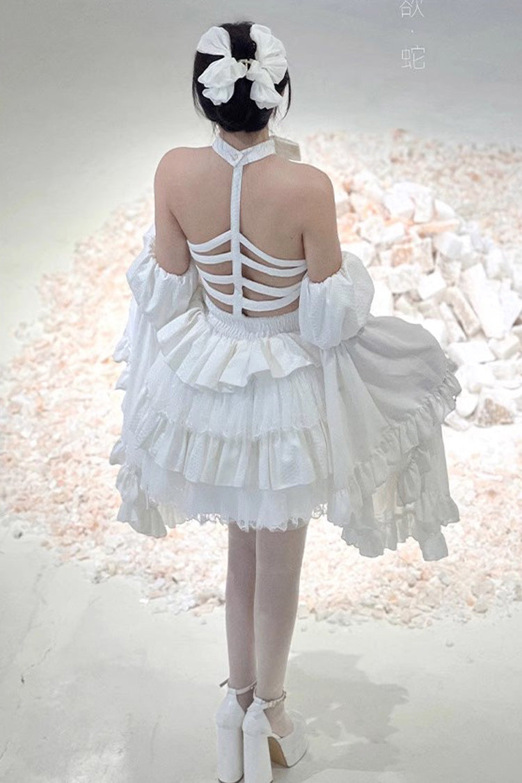 Gothic Lolita Snake Halterneck Dress with Multi-Layer Ruffles