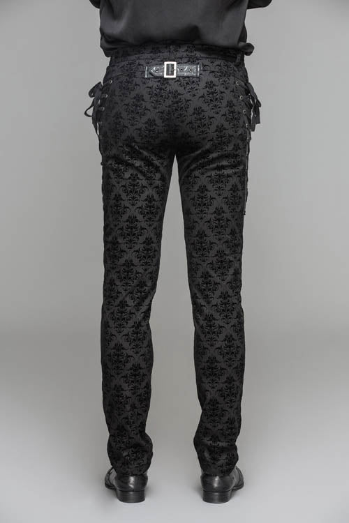 Flocking Patterned Gothic Trousers for Men's Parties
