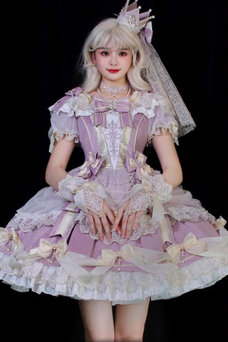 Girls' Day Violet Ruffled Bowknot Lace Short Sleeve Lolita Dress - Girls' Day