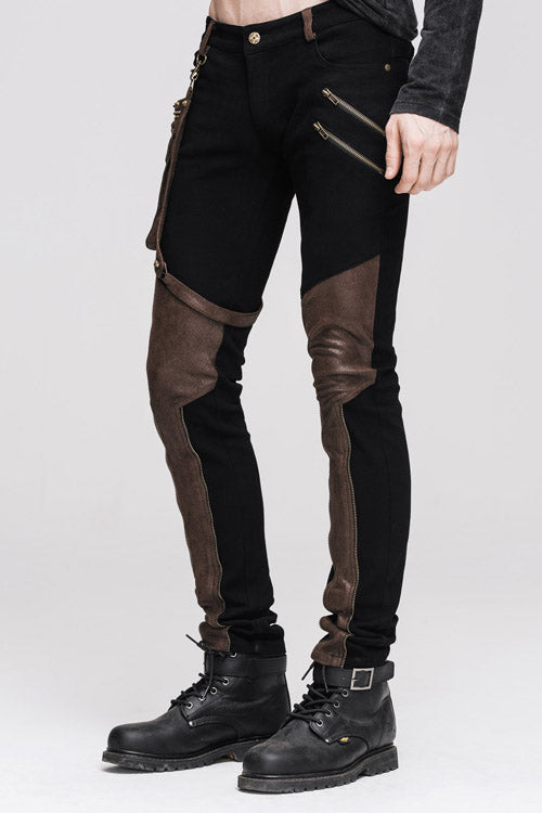 Steampunk Fitted Trousers with Utility Pouch for Men's Party Attire