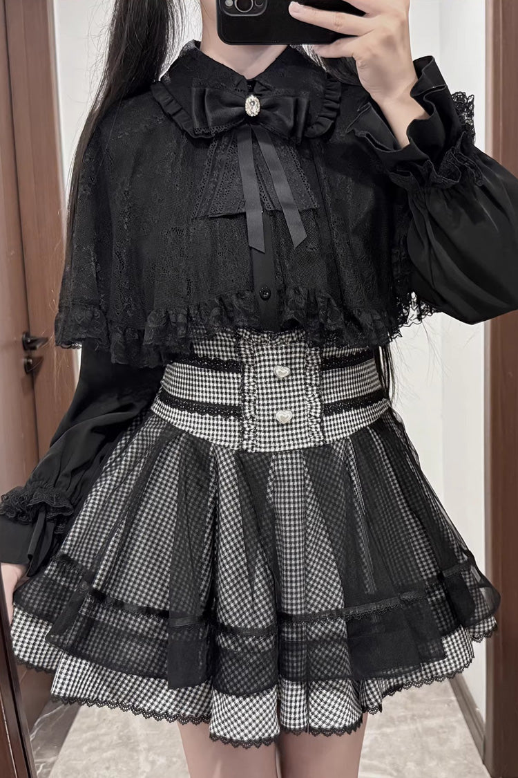 [Law of Disorder] Lapel Collar Long Sleeves Bow Lace Sweet Jirai Kei Skirt and Top 3 Colors