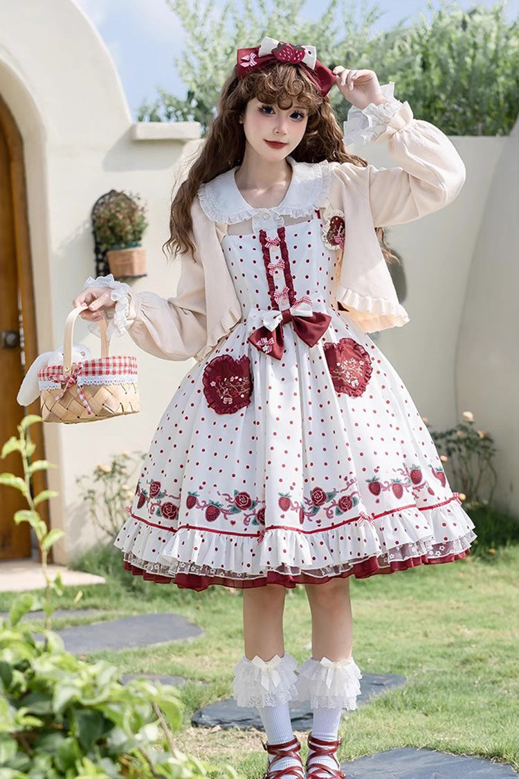 Ivory Strawberry Print JSK Dress with Ruffles - Strawberry Diary