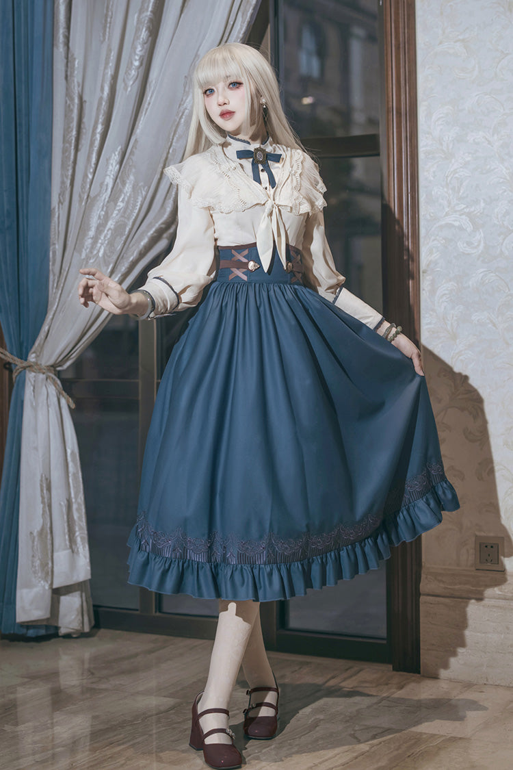Sapphire Lace-Up Embroidered Sweet Elegant Lolita Skirt with Ruffle