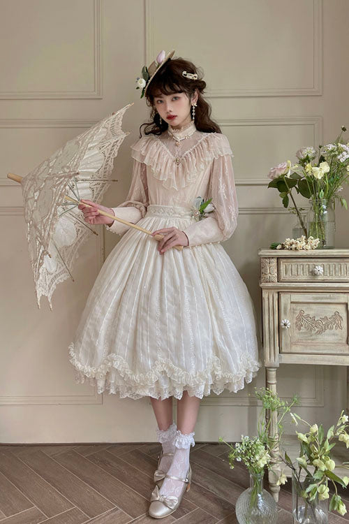 Ivory Tulip Multi-Layer Ruffled Classic Lolita Skirt Dress - Altfashion Shop