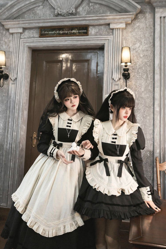 Black Maid Collar Ruffled Short Sleeve Classic Lolita Dress