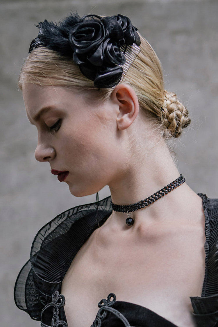 Black Gauze Rose Gothic Hair Accessory for Women