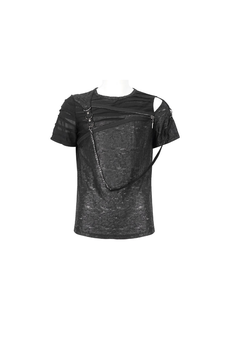 Obsidian Punk Tee with Zippered Chest and Asymmetric Neckline