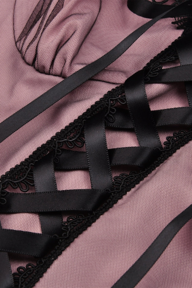 Sleeveless Multi-Layered Lace Lolita Slip Graduation Dress - Pink