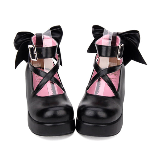 Round-Toe Bowknot Mid Heel Shoes for Cute Lolita
