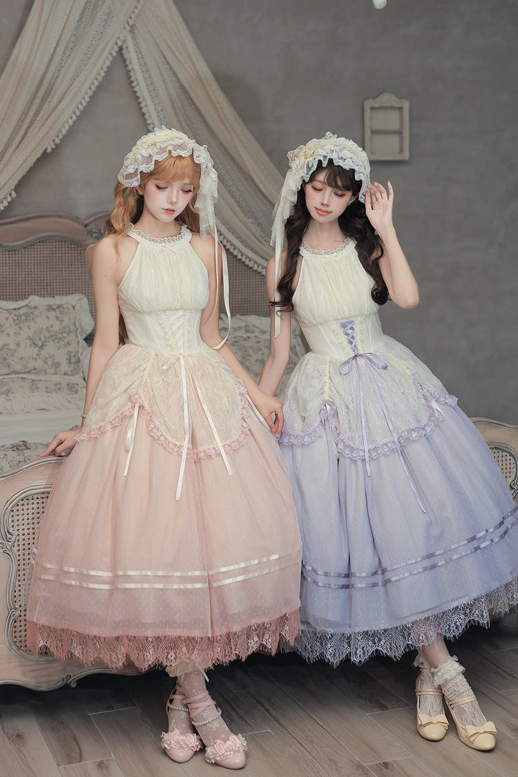 Halterneck Sleeveless Printed Lace Corset Lolita JSK Set