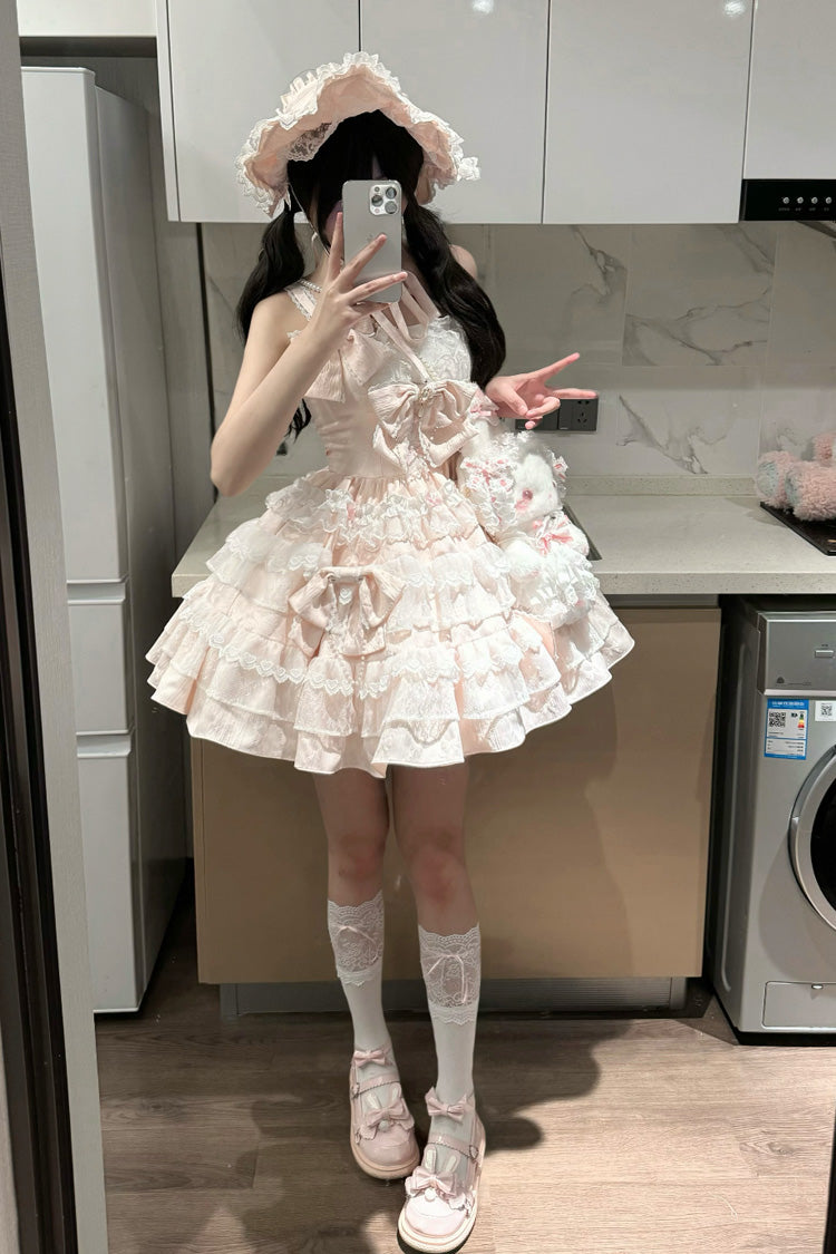Pink Sweet Princess Lolita JSK Dress with Multi-Layered Ruffle and Bowknot