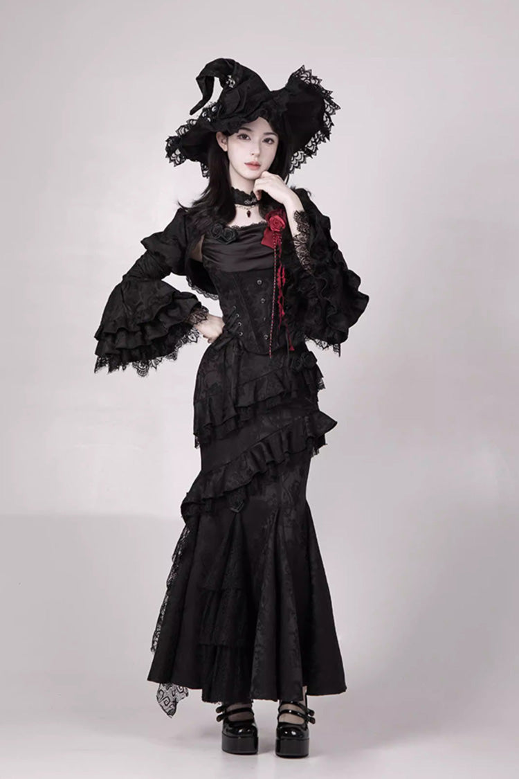 Black Multi-Layer Jacquard Ruffled Witch Gothic Skirt - Letters & Poems · Twilight