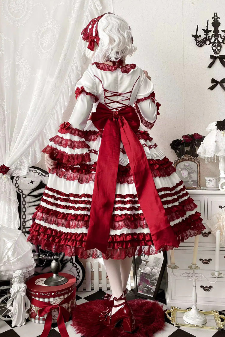 Ivory and Ruby Velvet Short Sleeve Ruffled Ribbon Lace Sweet Lolita Dress