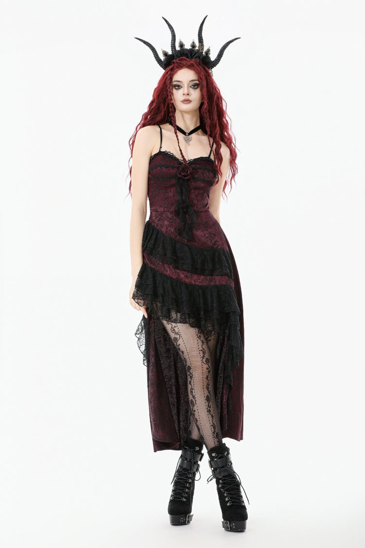 Rose Irregular Multi-Layered Lace Ruffled Gothic Slip Dress Wedding Dress