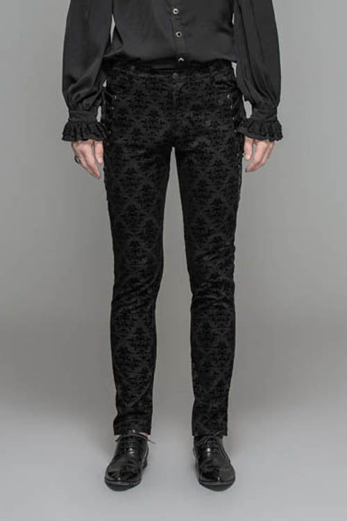 Flocking Patterned Gothic Trousers for Men's Parties