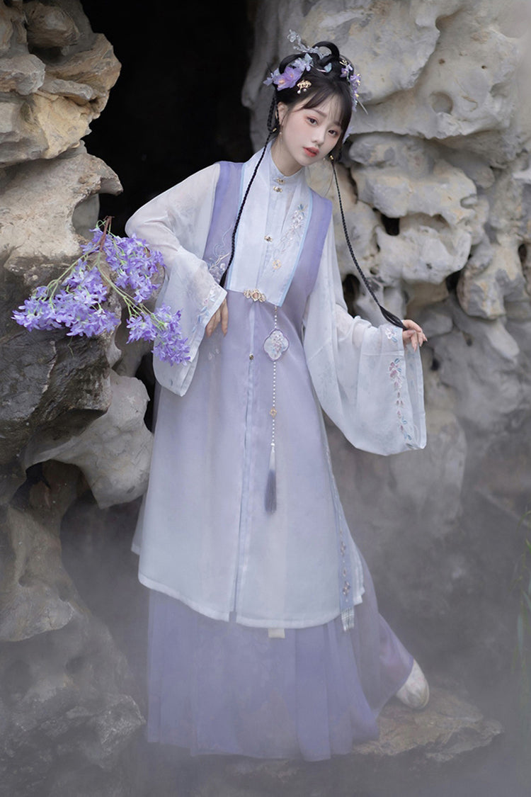 Lilac High-Waisted Embroidered Hanfu Full Set with Long Sleeves