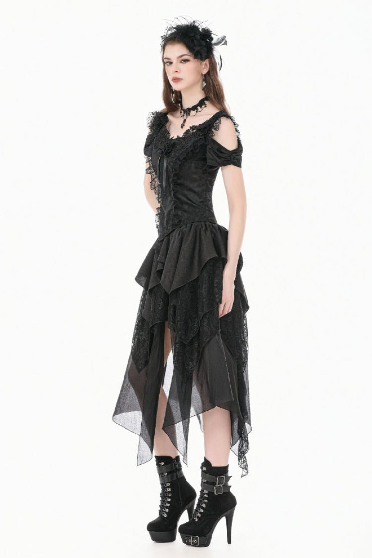 Jacquard Rose Sweetheart Neckline Lace Trim Cut-Out Gothic Corset Top for Women