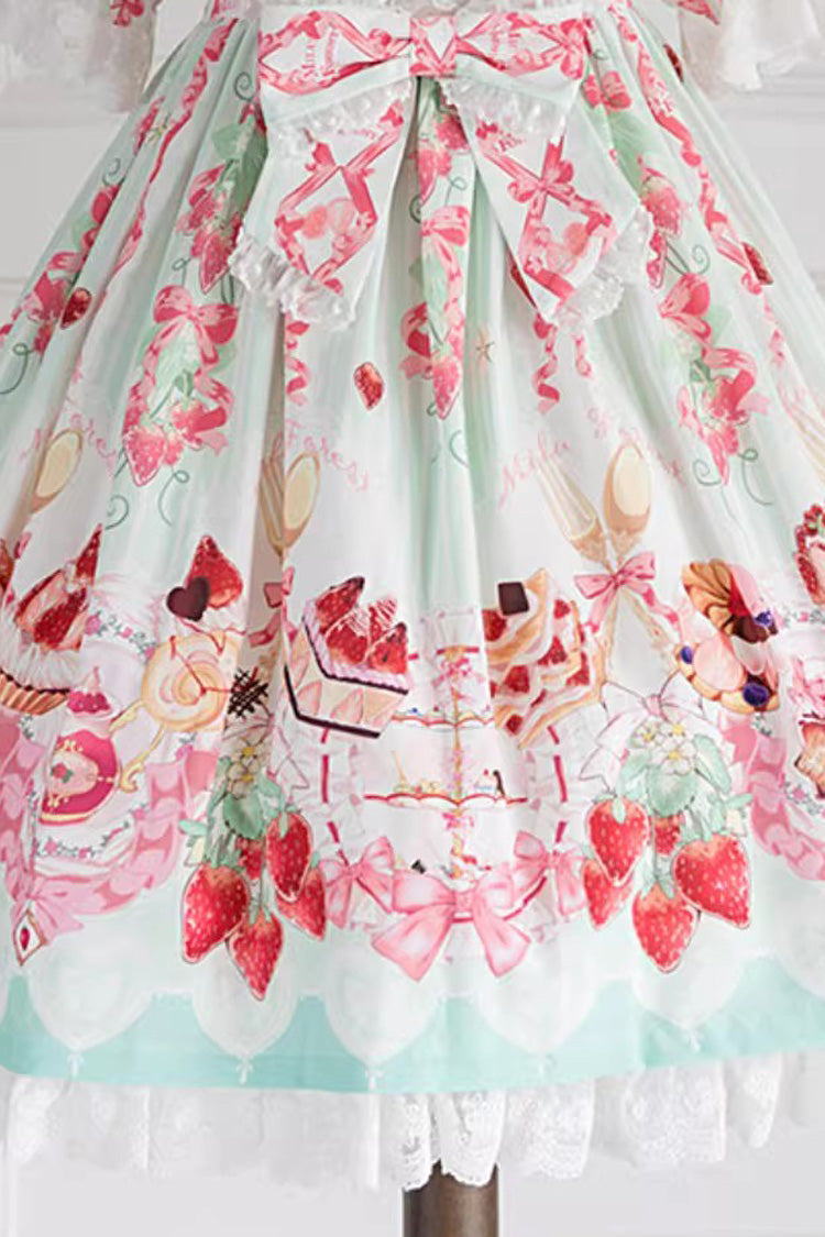 Sleeveless Ruffled Bow Sweet JSK with Print - Strawberry Feast