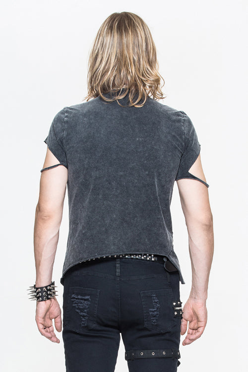 Punk Faded Zip-Up Tee with Rock Motif for Men