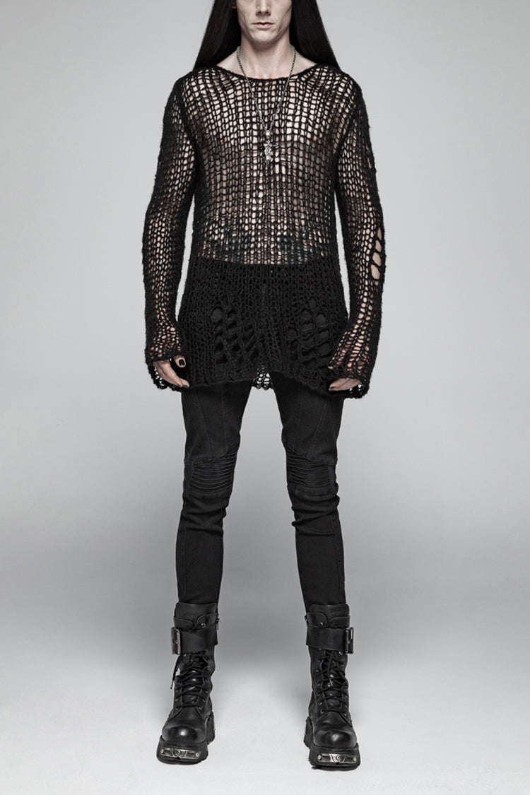 Steampunk Sweater for Men with Ripped Pullover Style