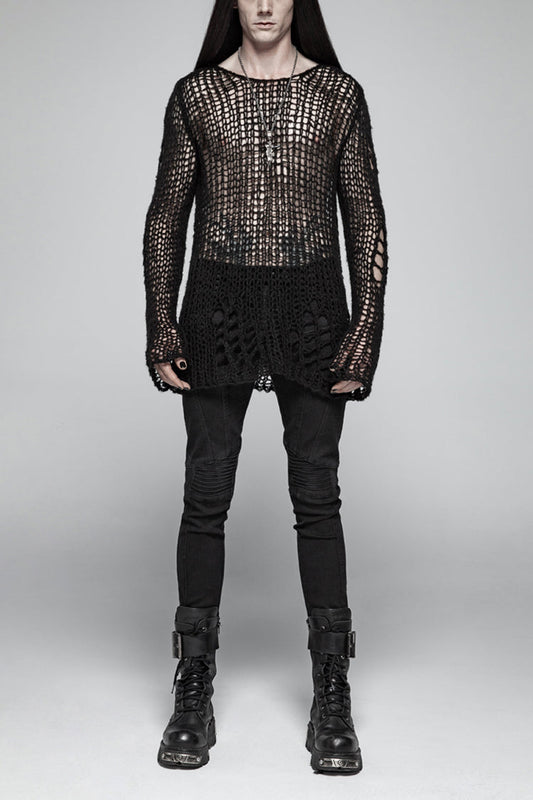 Steampunk Sweater for Men with Ripped Pullover Style