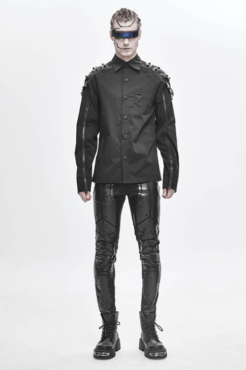 Glossy Robot Print Skinny Stretch Pants in Black