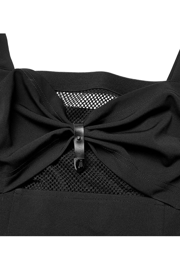 Suspender Hollow Mesh Metal PU Buckle Bow Sleeveless Punk Dress