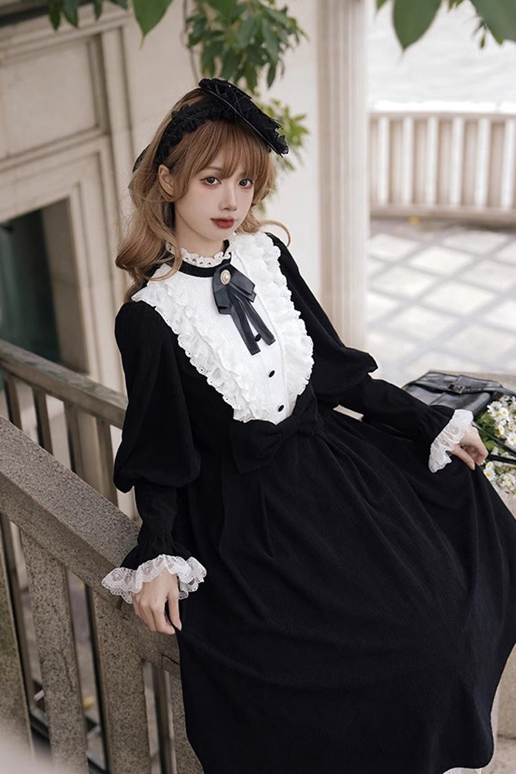 Black-White Silent Poetry Nun Bowknot Long Sleeve Gothic Lolita Dress
