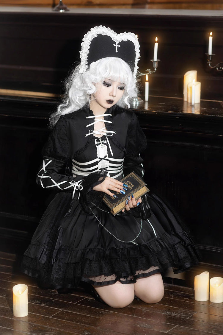 Black Multi-Layer Ruffled Gothic JSK Dress - Elegant Princess
