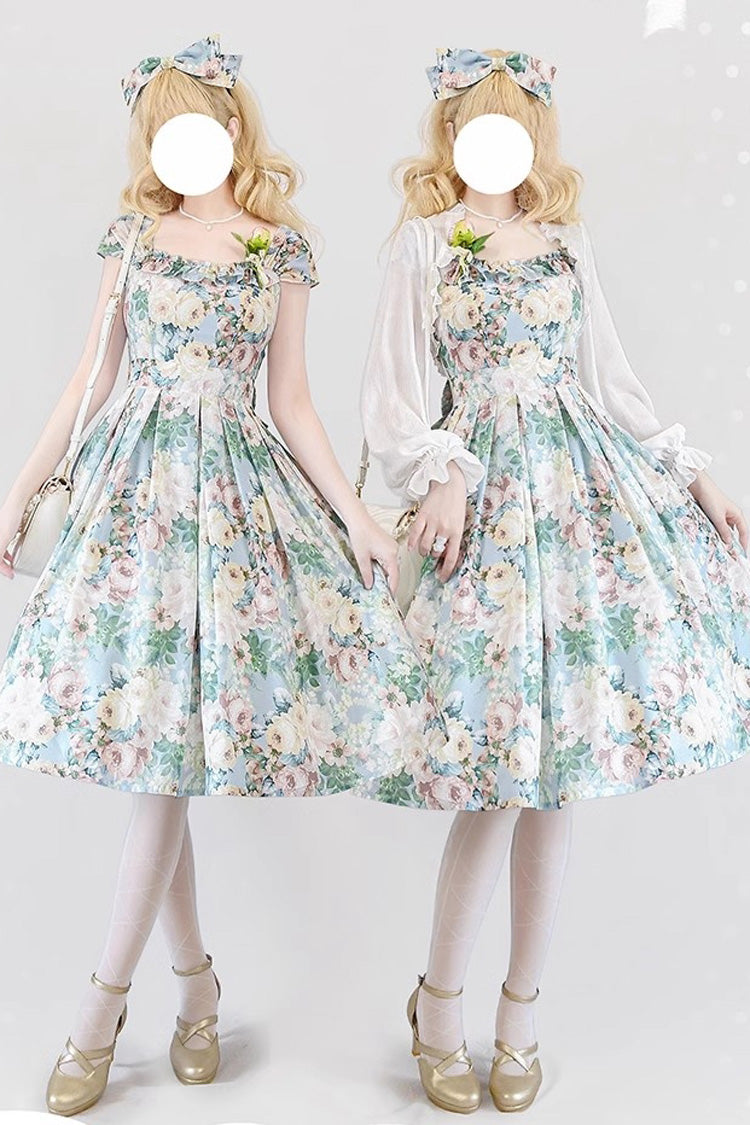 Multi-Color Green Field Flowers Bowknot Sweet Jsk Dress