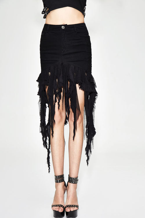 Irregular Strip Tattered Punk Half Hip Skirt