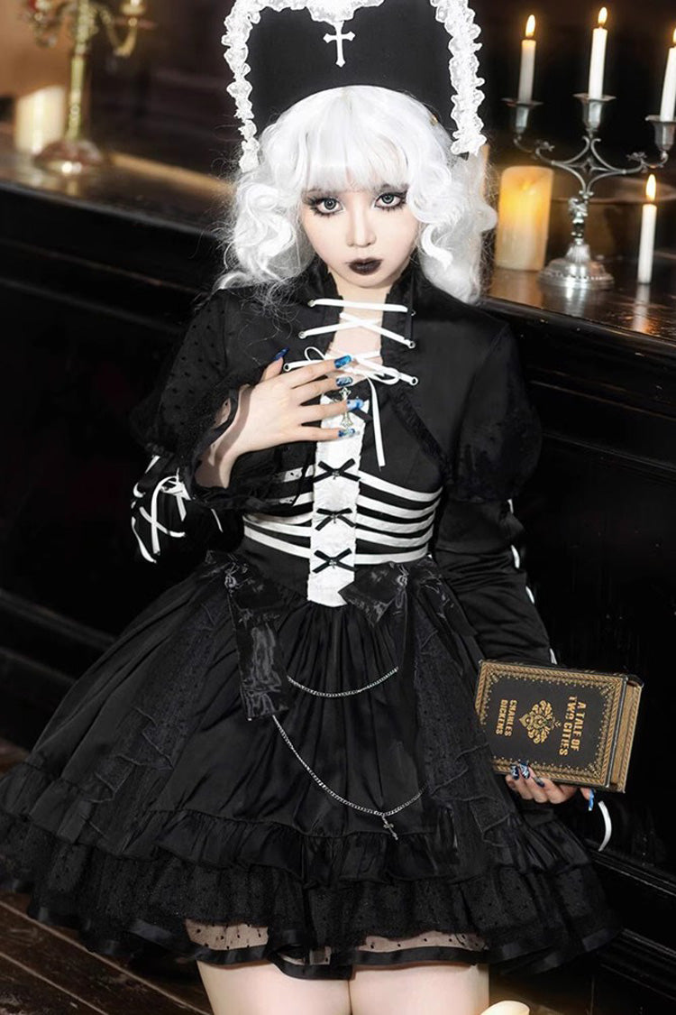 Black Multi-Layer Ruffled Gothic JSK Dress - Elegant Princess