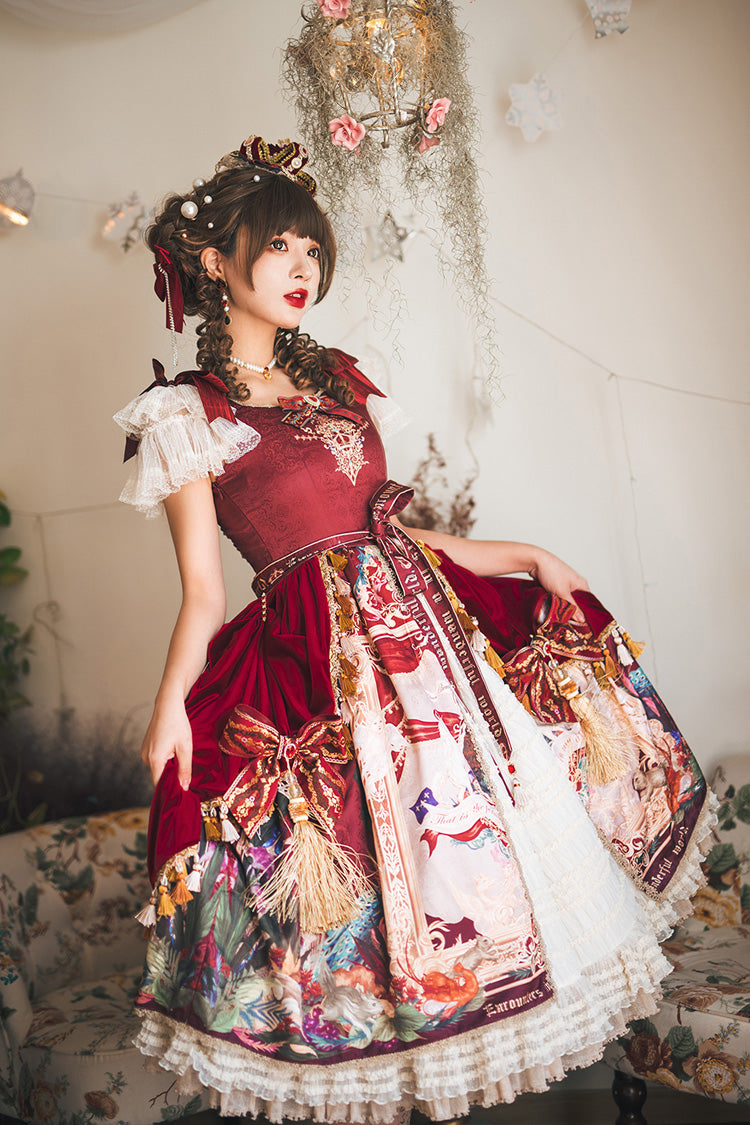 Red Kaleidoscope of Dreams Flying Sleeve Print Embroidery Cardigan Bow Classic Vintage Gorgeous Lolita