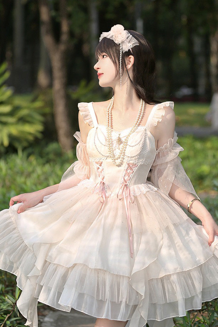 Elegant Apricot Moon Goddess Song Layered Ruffle Lace-Up Lolita JSK Gown