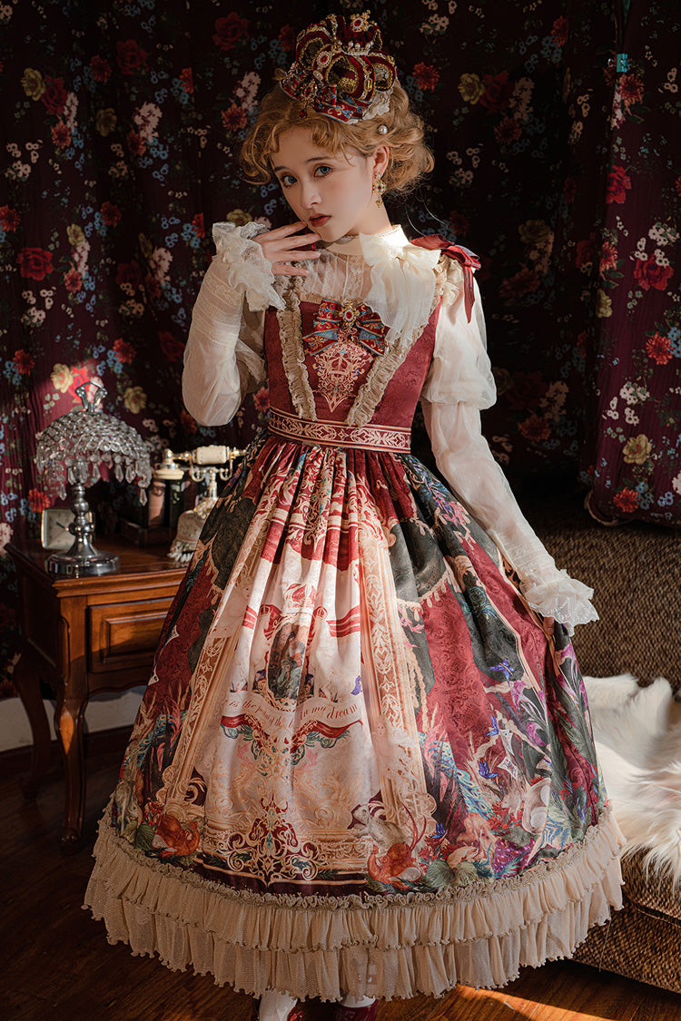 Red Kaleidoscope of Dreams Sleeveless Double-Layer Print Embroidery Bow Classic Vintage Gorgeous Jumper