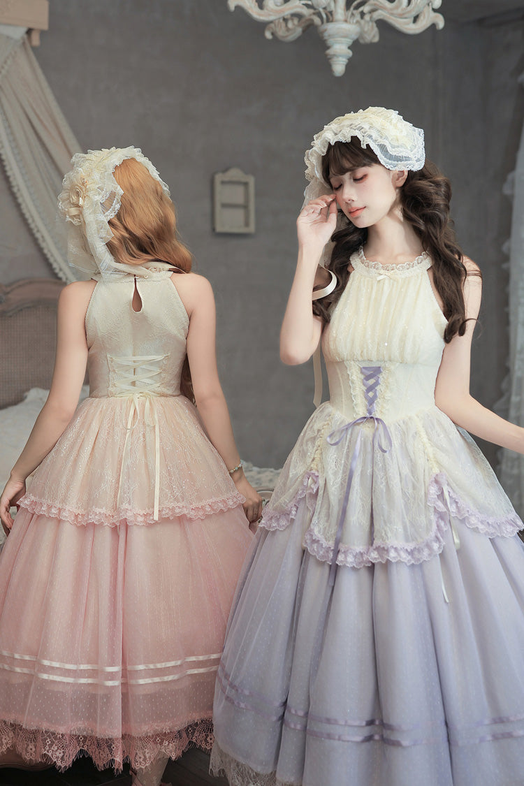 Halterneck Sleeveless Printed Lace Corset Lolita JSK Set