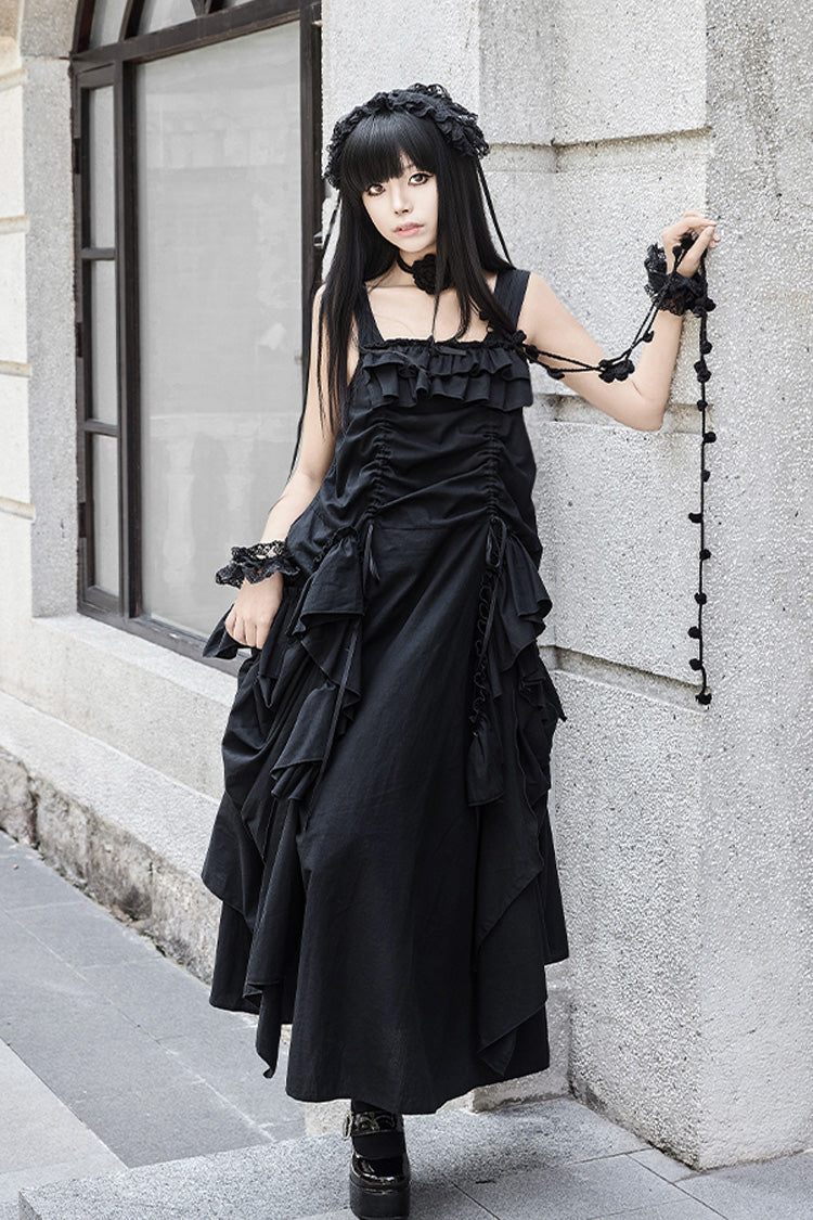 Ebony Strap Dress with Ruffles - Dream