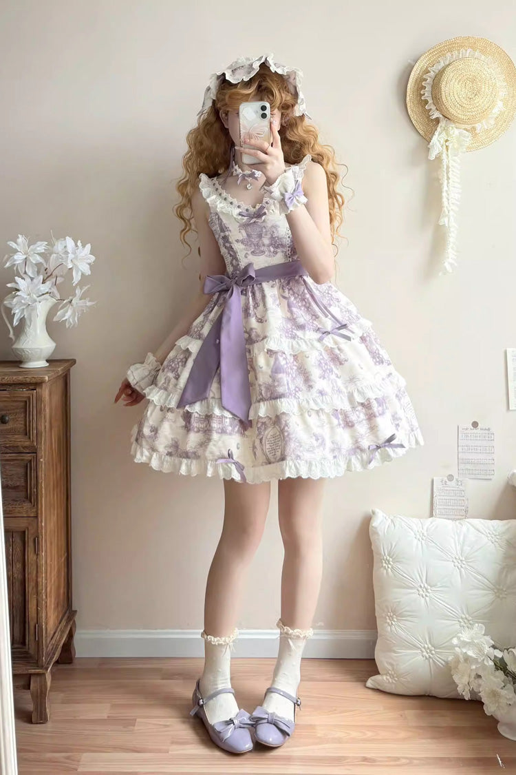 Grape Moon Almanac Violet Sleeveless Tiered Ruffled Bow Lolita JSK - Grape Moon Almanac
