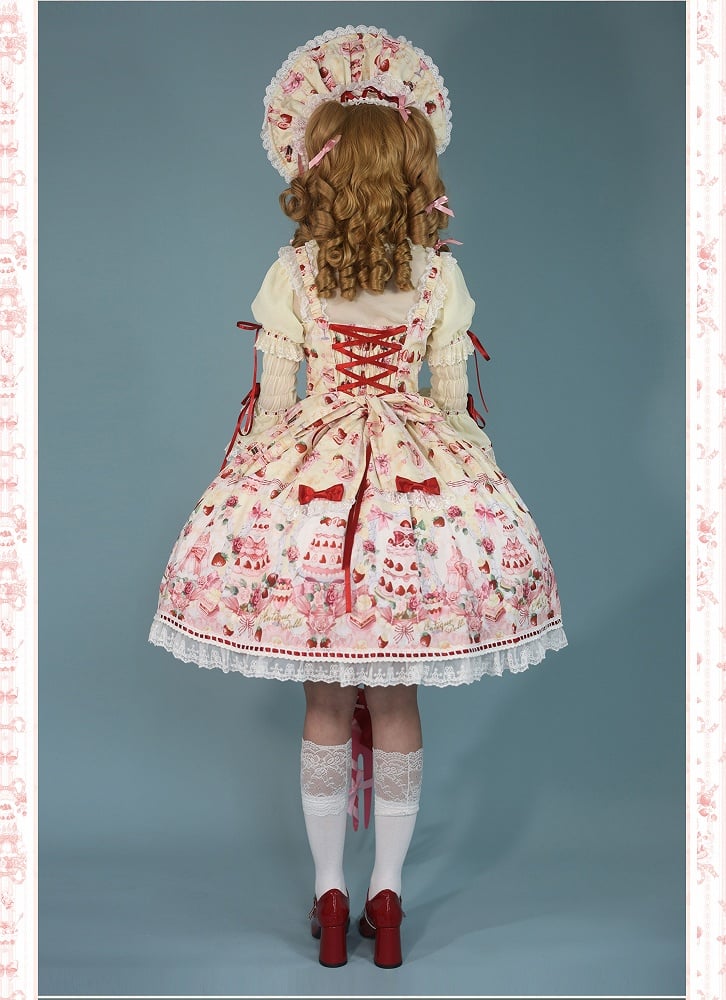 Set Sweet / Accents Full Bow Desserts Lolita and JSK Print Yellow Strawberry