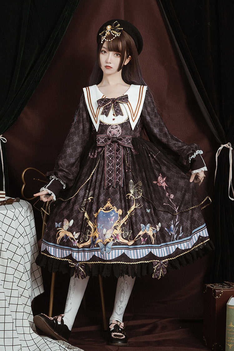 Princess Lolita Dress with Butterfly Print and Bowknot Accents